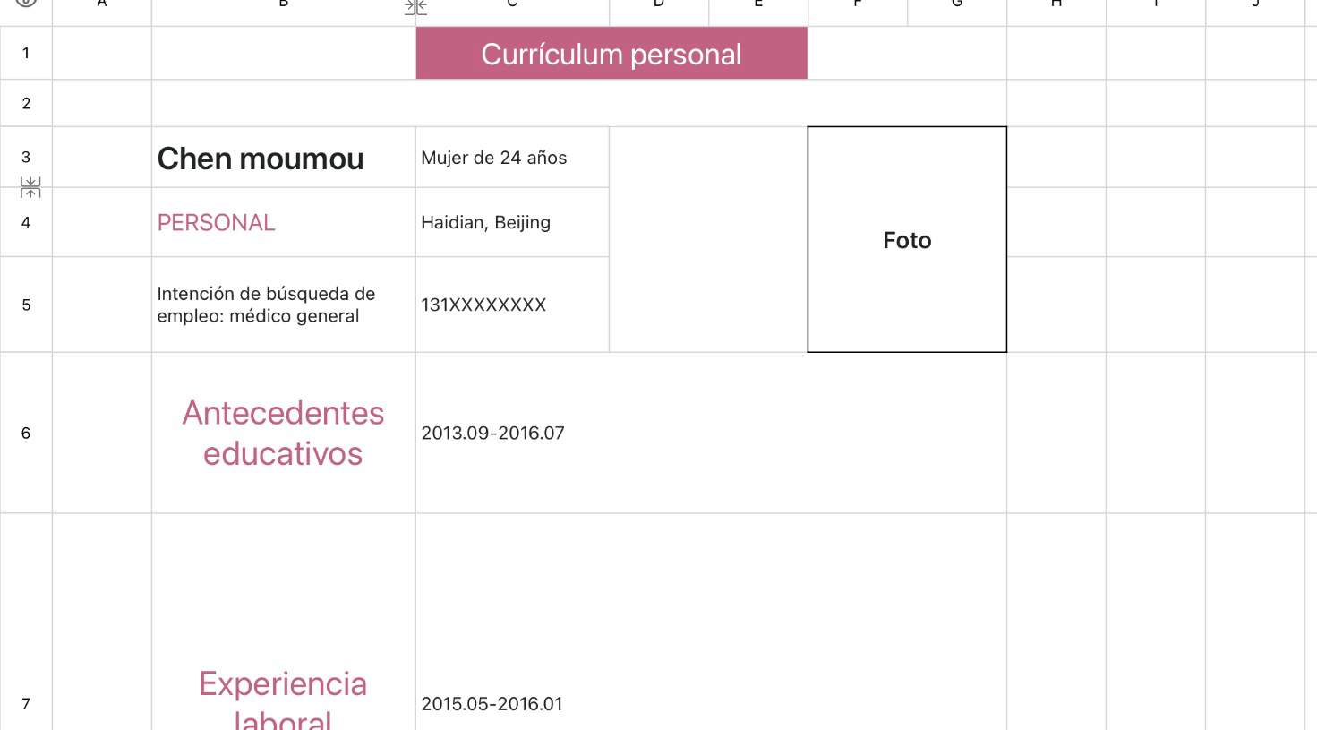 Currículum de búsqueda de empleo del médico
